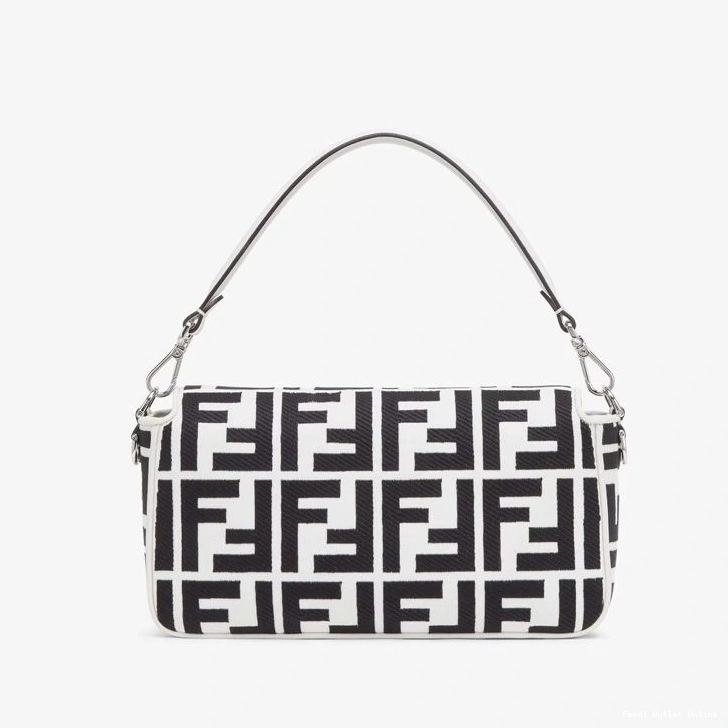 Affordable Medium Canvas Motif Baguette Fendi In Black Bag White FF 0722
